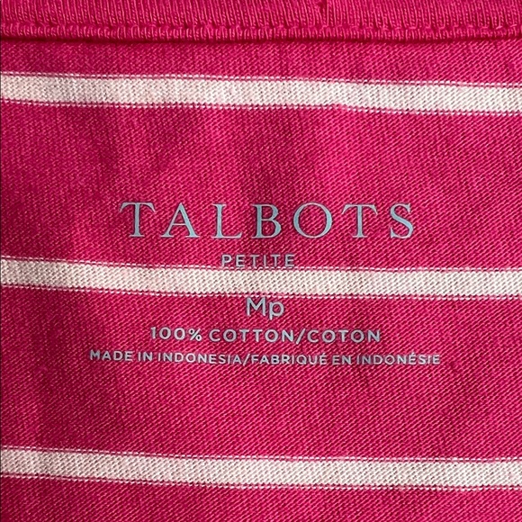 Talbots Hot Pink & White Striped V-Neck Tie-Sleeve Top NWT Size MP - Picture 3 of 13